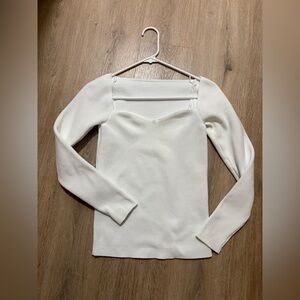 White Square Neck Long Sleeve Women's Top